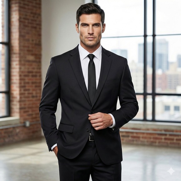 JOS A BANK Traveler Tech Slim Fit Black Wool Blend 2 Piece Suit 41R Pants 34x29